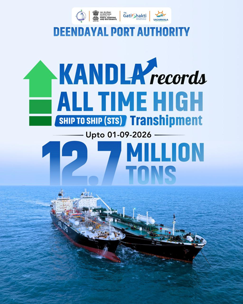 DPA Kandla achieves all-time high of 12.7 Mn Tonnes in Transhipment